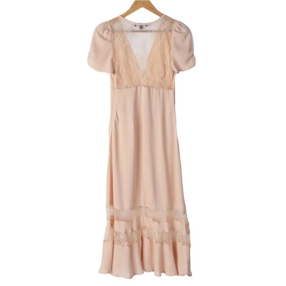 NWT LULUS Precious Moments Beige Lace Short Sleeve Midi Dress M - Picture 8 of 10